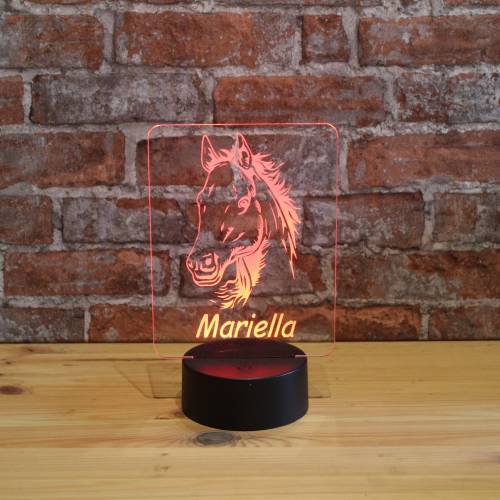 Personalisiertes RGB-LED Nachtlicht - Pferdekopf Motiv mit Wunschname, Pferdeliebhaber, individuelles Geschenk, Acrylgla