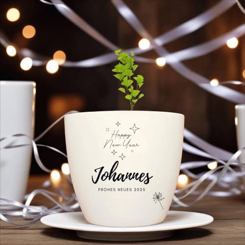 Besonderes Geschenk - Blumentopf graviert - Happy New Year
