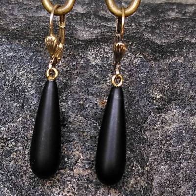 vintage Tropfen Ohrringe schwarz French Jet Trauerschmuck