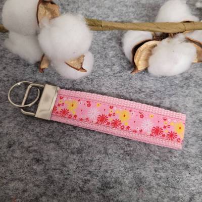 Schlüsselanhänger aus Gurtband Rosa/ Motivband Blumen