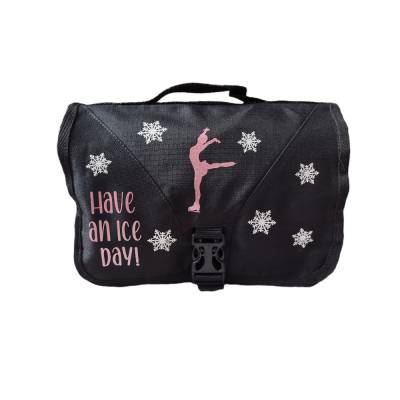 Kulturtasche Eiskunstlauf bedruckt rosa/weiß Glitzer – Eiskunstläuferin, Schneeflocken, 100% Polyester