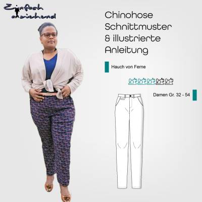 Schnittmuster Damen Chino Hose Größe 32 - 54 fester Bund, Gürtelschlaufen, regular Fit, 5-Pocket