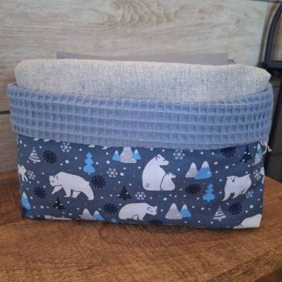 Utensilo Stoffkörbchen innen Waffelpique, Dekoration, Aufbewahrung, Organizer, "Eisbär"