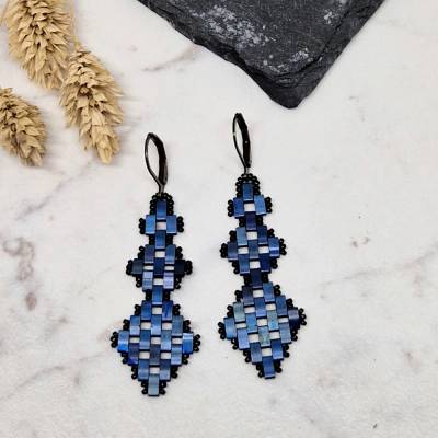 Ohrringe dunkelblau Rautenformen | ca.6cm lang | Edelstahlbrisuren | Geschenk