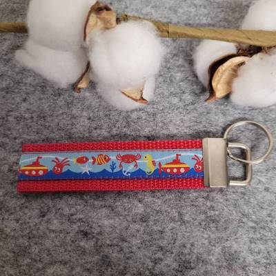 Schlüsselanhänger aus Gurtband Rot/ Motivband Wasserwelt