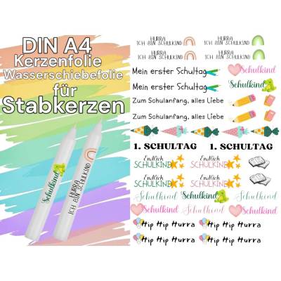 Schulkind 2 | Kerzentattoos Kerzenfolie Wasserschiebefolie DINA4 | Sprüche | Kerzen zum selbst verzieren | Stabkerze