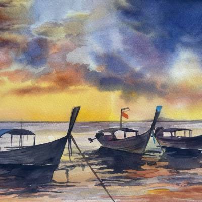 Das Aquarellbild "Sonnenuntergang"