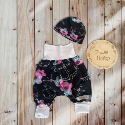 Newborn Set/ Gr.56-62/ Pumphose & Beanie/ maritim blossom
