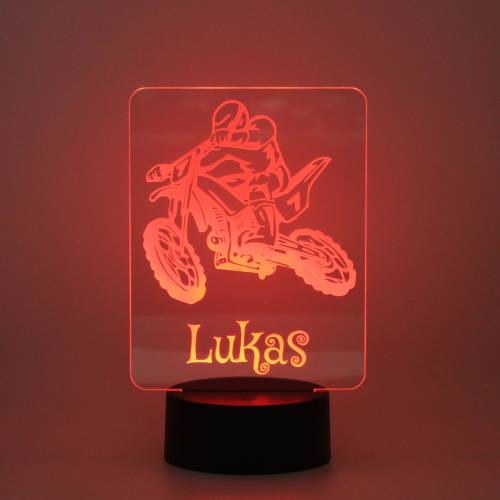 Personalisiertes RGB-LED Nachtlicht - Motocross Motiv mit Deinem Wunschnamen, individuelles Geschenk, Acrylglas