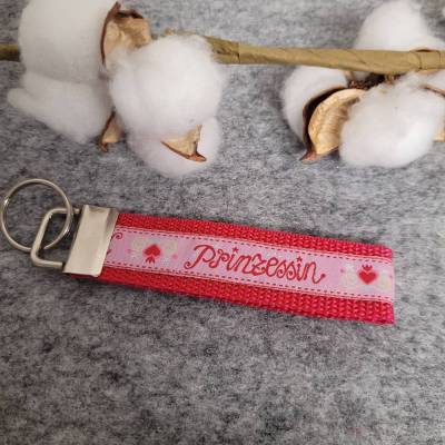 Schlüsselanhänger aus Gurtband Rot/ Motivband Prinzessin