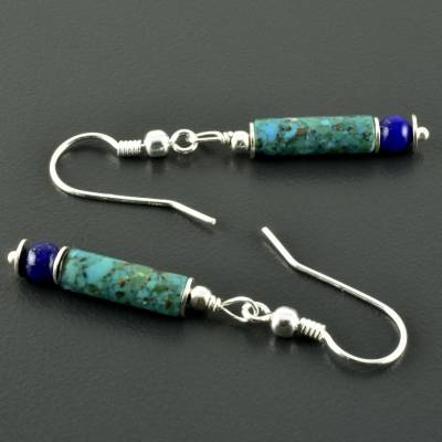 Zauberhafte Ohrringe aus Türkis, Lapislazuli und 925er Silber - Hängeohrringe Ohrhänger mit Edelsteinen, blau Geschenk