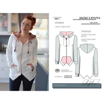  Jacke Layana – PDF-Schnittmuster Gr. 32-54 | Stylische Damenjacke mit Kapuze oder K inkl. Ebenen, Beamer und Plottdatei