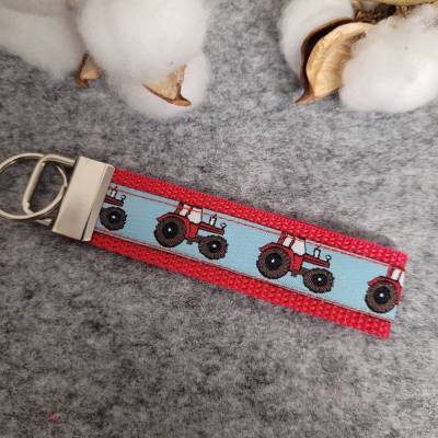 Schlüsselanhänger aus Gurtband Rot/ Motivband Trecker