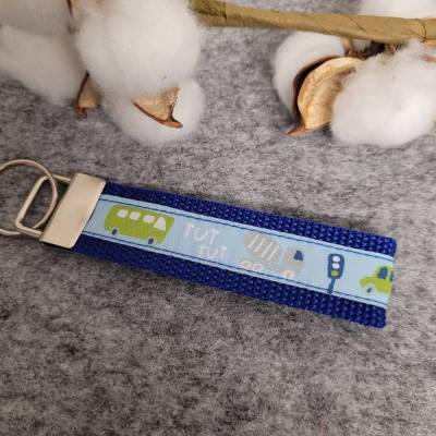 Schlüsselanhänger aus Gurtband Blau/ Motivband Fahrzeuge