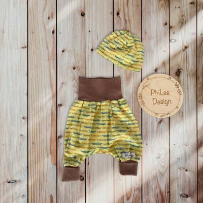 Newborn Set/ Gr. 56-62/ Pumphose & Beanie/ Krokodil