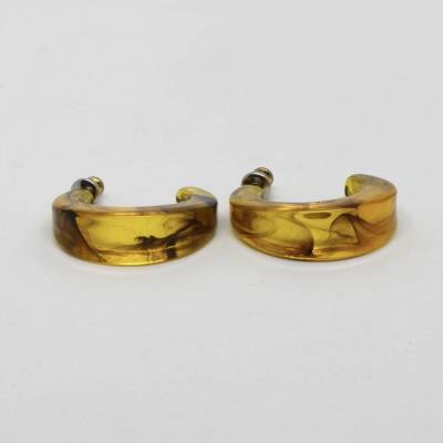 Vintage Ohrstecker Creolen aus Kunststoff in Braun Leo Look - leichter Retro Mädchenschmuck für Ohr