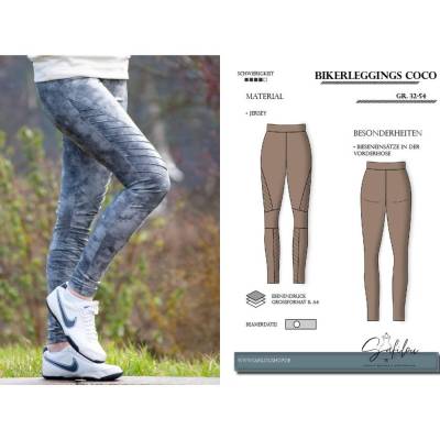 Bikerleggings Coco – PDF-Schnittmuster Gr. 32-54 | Stylische Leggings mit Biesen-Einsätzen inkl. Ebenen und Beamerdatei
