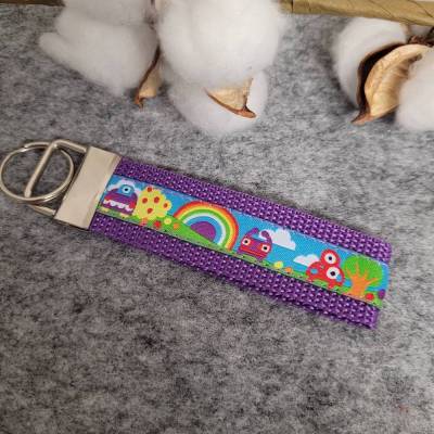 Schlüsselanhänger aus Gurtband Lila/ Motivband kleine Monster