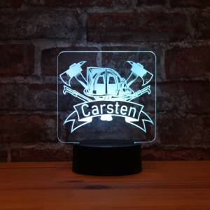 Personalisiertes RGB-LED Nachtlicht - Feuerwehr Motiv mit Deinem Wunschnamen, individuelles Geschenk, Acrylglas