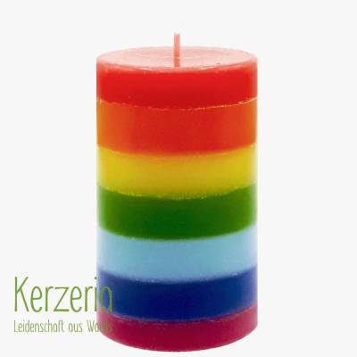 Regenbogen Stumpenkerze aus recyceltem Wachs