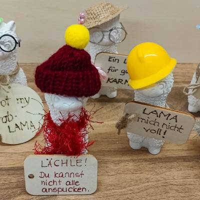 Alpaka / Lama mit Schild, Geschenkidee, Geschenk für Büro, Kollegen, Freunde