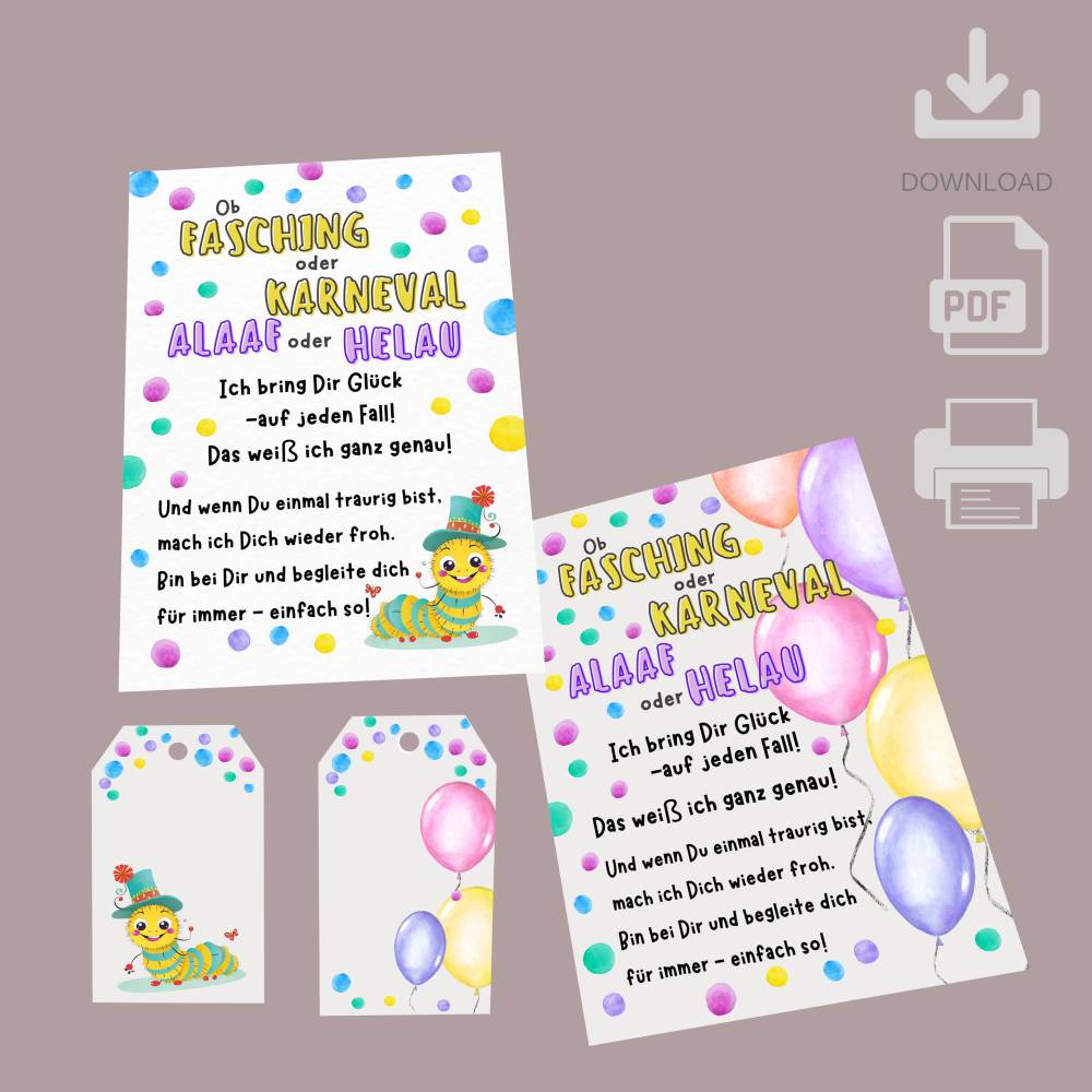 PDF Karneval Fasching, Gedicht für Glücksbringer, Download, Bild 1