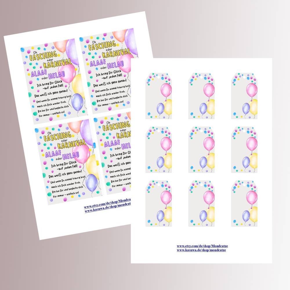 PDF Karneval Fasching, Gedicht für Glücksbringer, Download, Bild 3