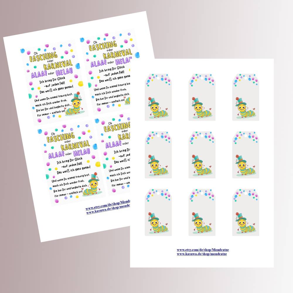 PDF Karneval Fasching, Gedicht für Glücksbringer, Download, Bild 4