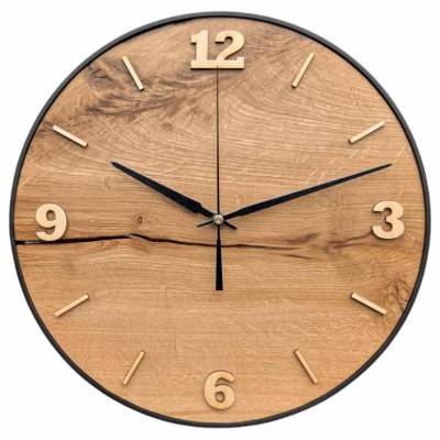 Handgefertigte XXL Wanduhren aus Eiche mit Stahlring, Lautloses Funkuhrwerk, Massivholz