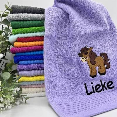 Gästehandtuch ( 30 x 50 cm ) + Motiv Pony / Pferd (#Nr. 67 ) + Name / Kinderhandtuch