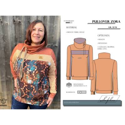 Pullover Zora – PDF-Schnittmuster Gr. 32-54 | Vielseitiger Damenpullover  inkl. Ebenen und Beamerdatei