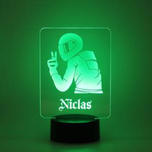 Personalisiertes RGB-LED Nachtlicht - Biker Motiv mit Deinem Wunschnamen, individuelles Geschenk, Acrylglas