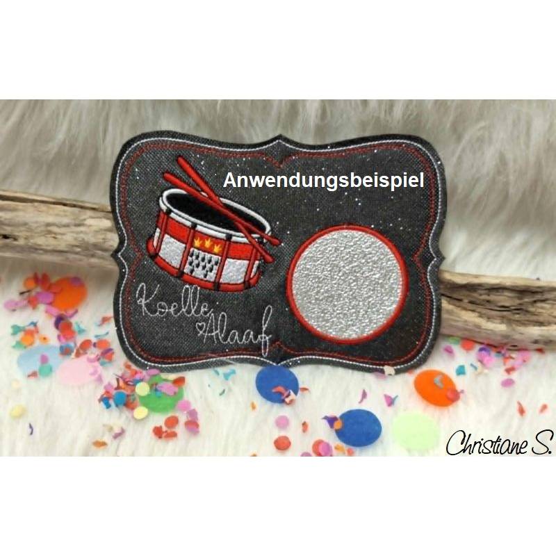 *  2 x Blanko MugRug  *  ITH Stickdatei 13 x 18, Kreis mit Folie und Konfetti, Satinrand Bild 1