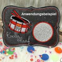 *  2 x Blanko MugRug  *  ITH Stickdatei 13 x 18, Kreis mit Folie und Konfetti, Satinrand