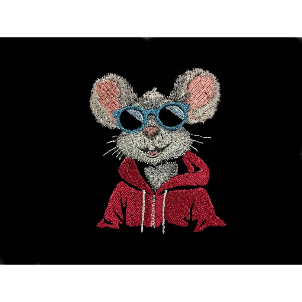 Maschinen Stickdatei Frau Maus cool – Lichteffekt, vielseitig & individuell für Hoodies, Kissen & mehr Bild 1
