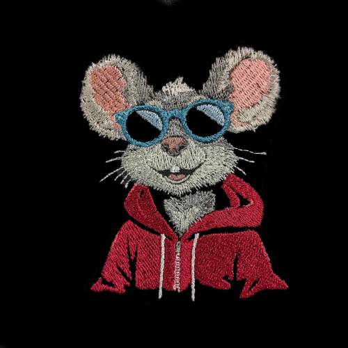 Maschinen Stickdatei Frau Maus cool – Lichteffekt, vielseitig & individuell für Hoodies, Kissen & mehr