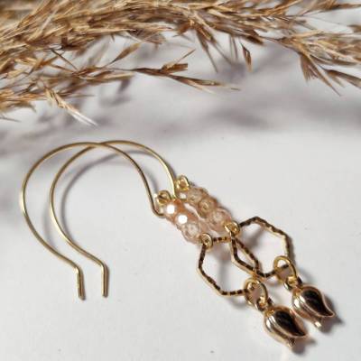 Elegante Damen Ohrringe Hexagon-Design mit Zirkonia Champagne & 18k Vergoldung