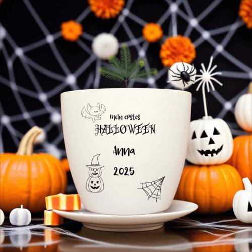 Besonderes Geschenk - Blumentopf graviert - Erstes Halloween
