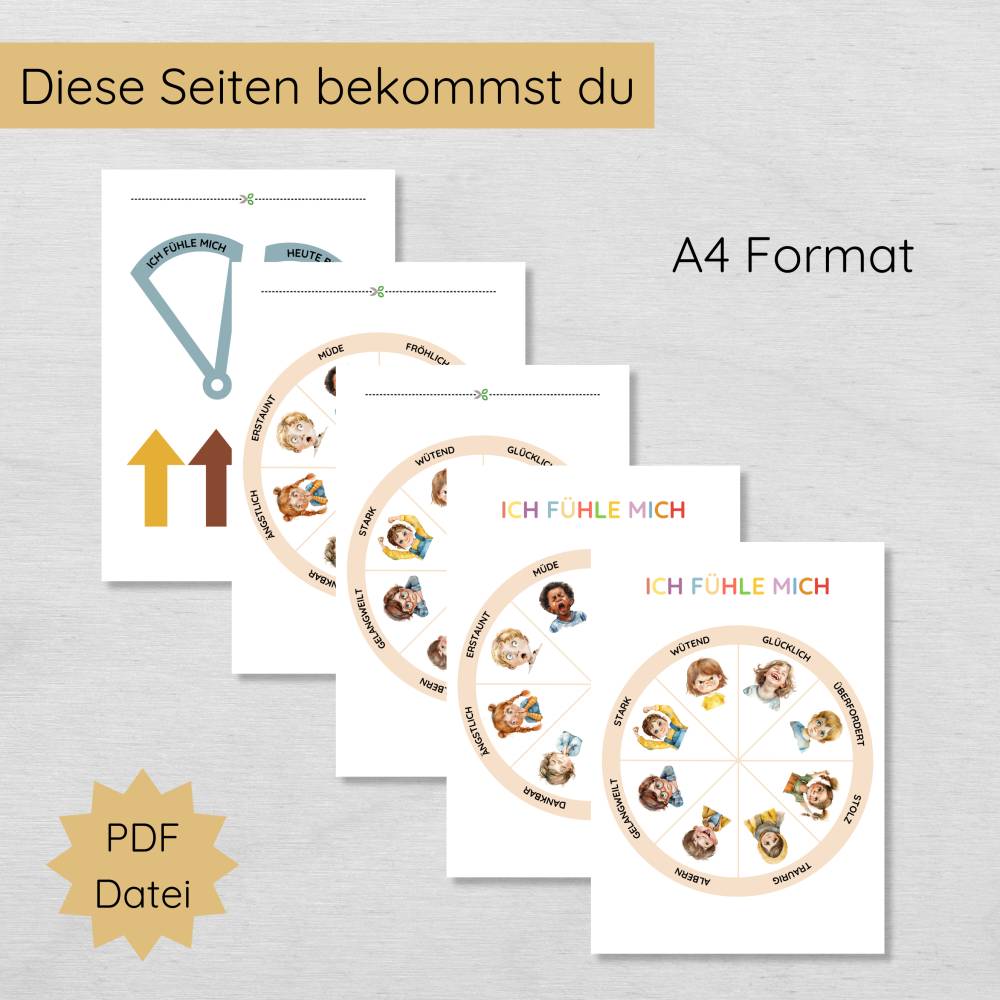 Gefühlsrad für Kinder mit menschlichen Gesichtern zum Ausdrucken, Gefühlsuhr Gefühle lernen Bild 2