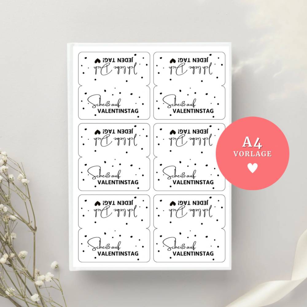 Tütenklappen-Vorlage „Scheiß auf Valentinstag“ – PDF-Datei zum Download und Ausdrucken Bild 1