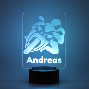 Personalisiertes RGB-LED Nachtlicht - Biker Motiv mit Deinem Wunschnamen, individuelles Geschenk, Acrylglas