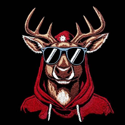 Maschinen Stickdatei Rudolph cool Color Lichteffekt 12-14x18cm – Rentier Weihnachten Hoodie