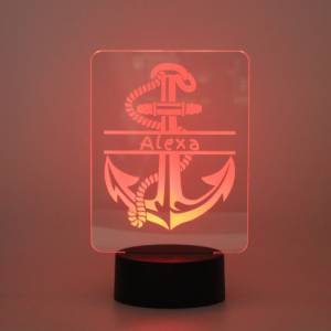 Personalisiertes RGB-LED Nachtlicht - Anker Motiv mit Wunschname, individuelles Geschenk, Acrylglas