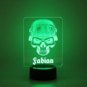 Personalisiertes RGB-LED Nachtlicht - Biker Totenkopf mit Wunschname, individuelles Geschenk, Acrylglas
