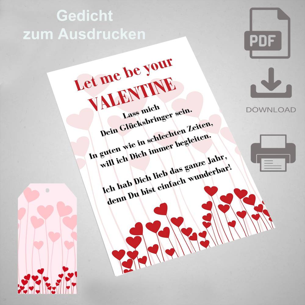 Valentinstag Gedicht für Glückswürmchen, Glücksbringer Download PDF Bild 1