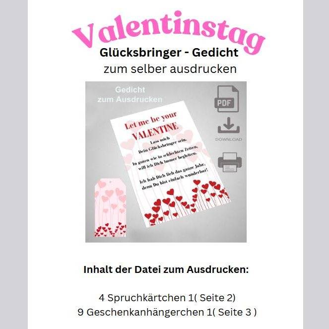 Valentinstag Gedicht für Glückswürmchen, Glücksbringer Download PDF Bild 2