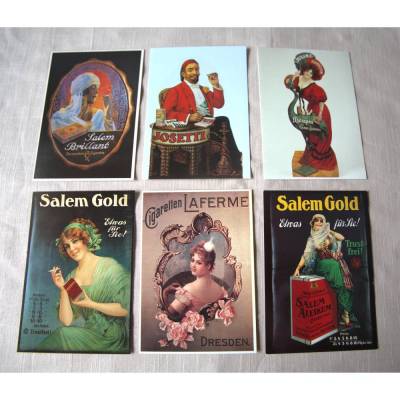6 Vintage Postkarten alte Zigaretten Werbung