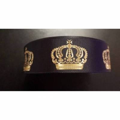 Ripsband 15mm Krone gold auf schwarz 3723 Ripsband Geschenkband goldene Kronen