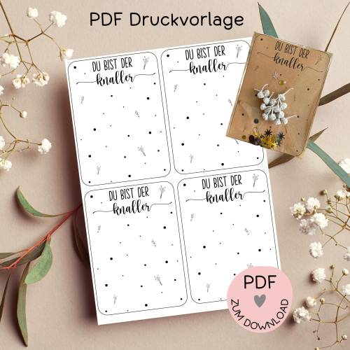 Digitale Datei, PDF-Druckvorlage Karten "Du bist der Knaller", Silvester, Neujahr, Karneval etc.