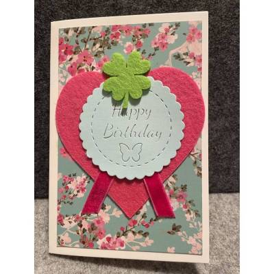 Grußkarte, Handarbeit mit Umschlag: Motiv: Blumen, Happy Birthday 